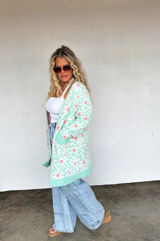 Cloud Cardigan - Mint Daisy