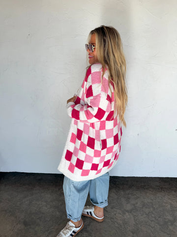 Cloud Cardigan - Pink Checker