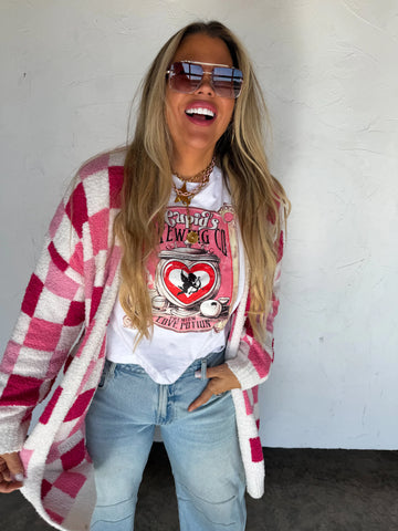Cloud Cardigan - Pink Checker