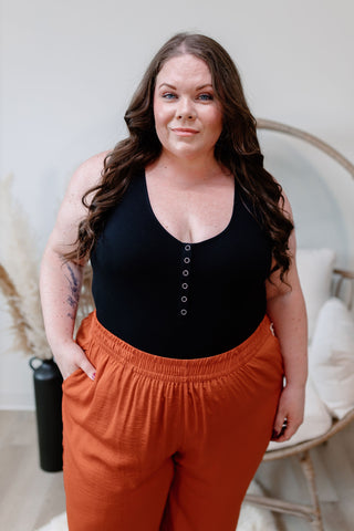 Henley Bodysuit - Black Sleeveless *FINAL FEW*