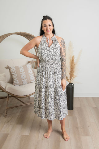 { DEX } Black Rose Midi Dress