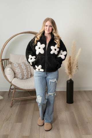 Cozy Blooms Sherpa Jacket - White