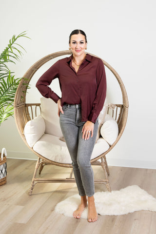 { DEX } Textured Blouse - Wine