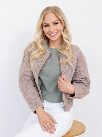{ DEX } Quilted Floral Bomber