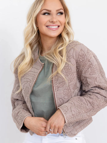 { DEX } Quilted Floral Bomber