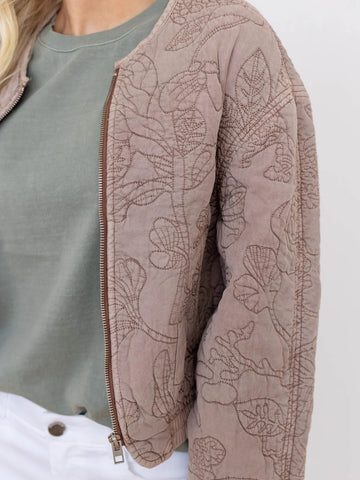 { DEX } Quilted Floral Bomber