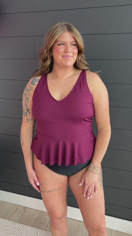 Ocean Breeze Peplum Swim Top - Plum *FINAL FEW*