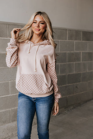 *Ampersand Ave* University Hoodie - Performance Fleece Checked Out Pink