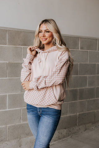 *Ampersand Ave* University Hoodie - Performance Fleece Checked Out Pink
