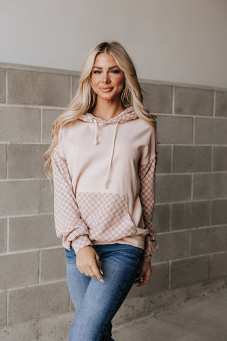 *Ampersand Ave* University Hoodie - Performance Fleece Checked Out Pink
