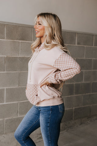 *Ampersand Ave* University Hoodie - Performance Fleece Checked Out Pink