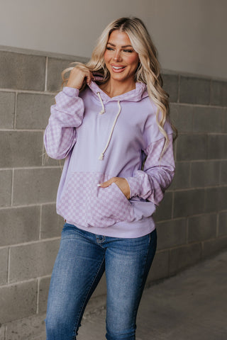 *Ampersand Ave* University Hoodie - Performance Fleece Checked Out Purple