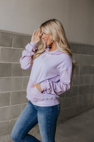 *Ampersand Ave* University Hoodie - Performance Fleece Checked Out Purple