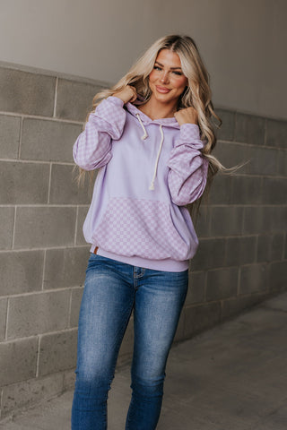 *Ampersand Ave* University Hoodie - Performance Fleece Checked Out Purple