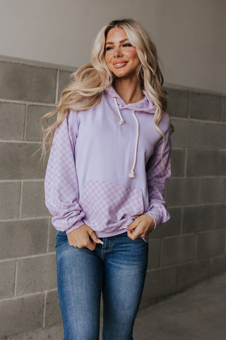 *Ampersand Ave* University Hoodie - Performance Fleece Checked Out Purple